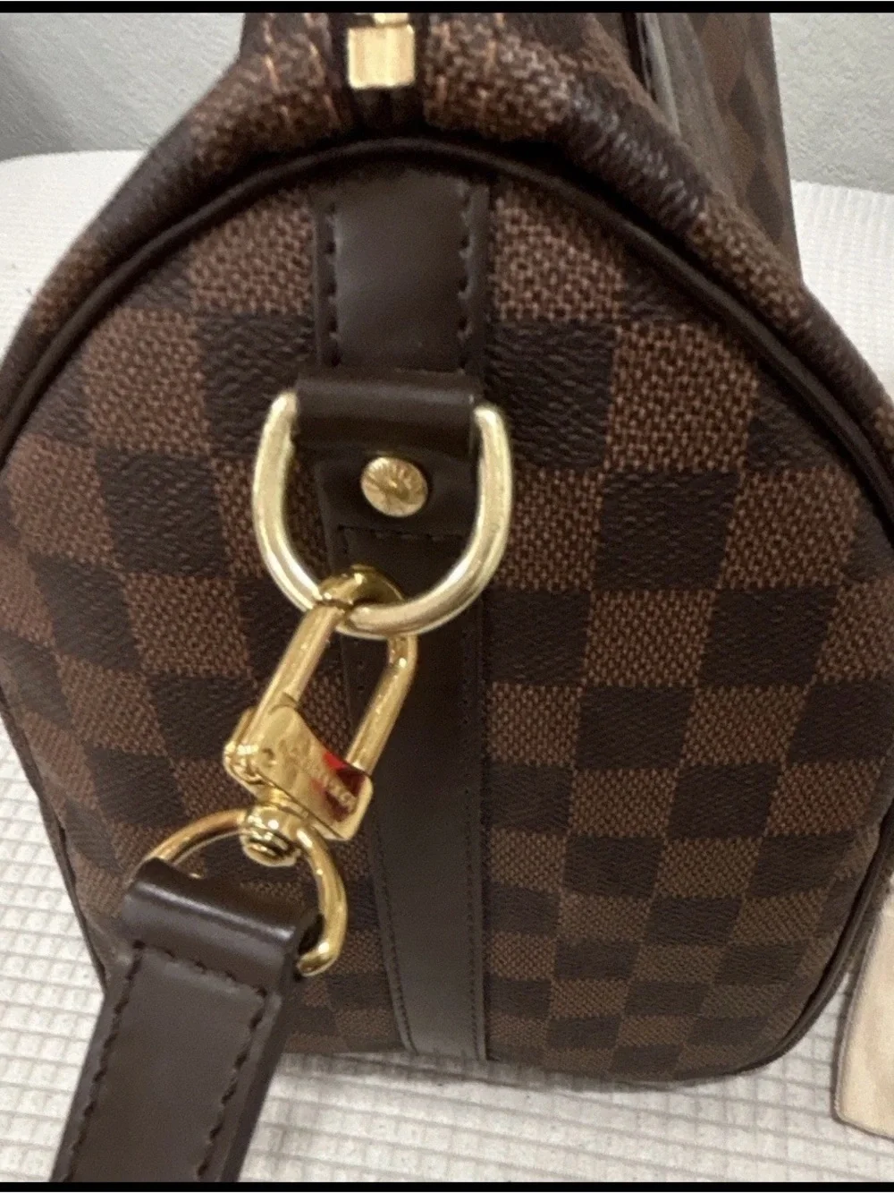 Authentic Louis Vuitton Speedy 30 Bandouliere Duffel Bag with Gold Hardware